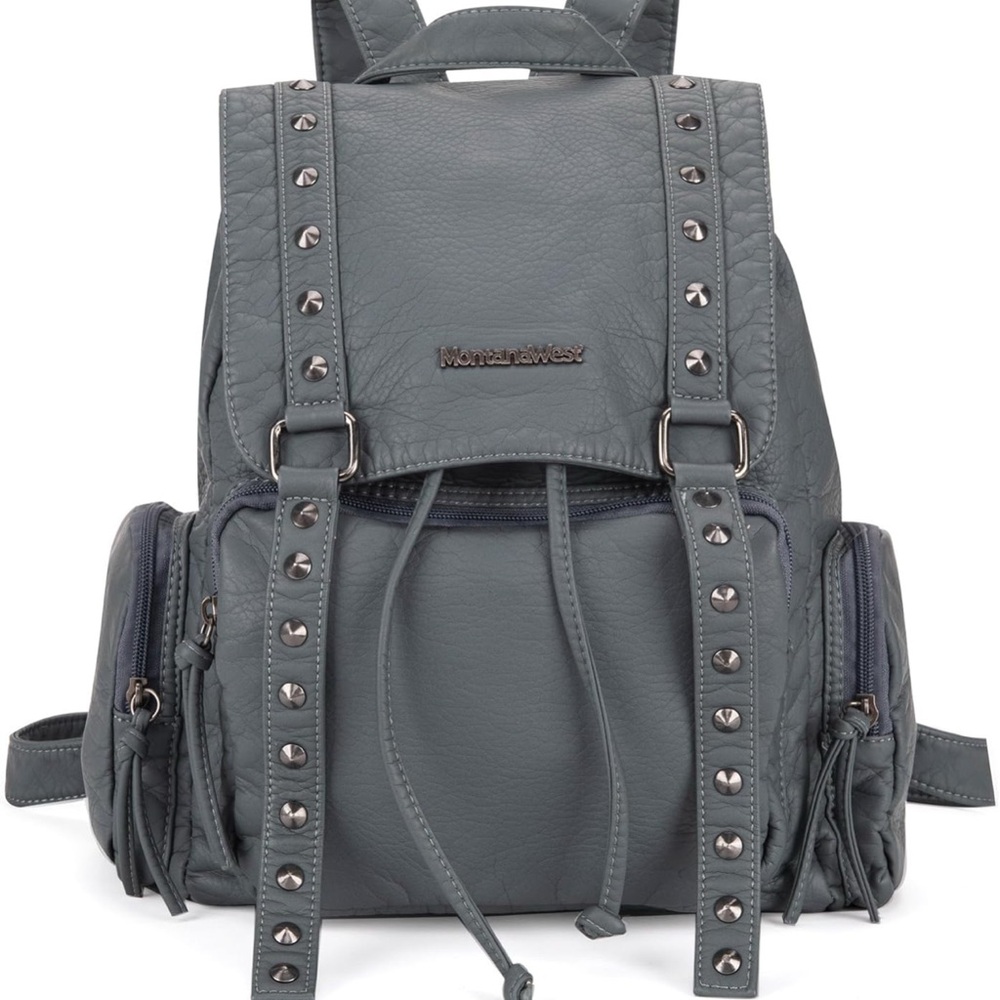 Montana West Gray Edgy Backpack with Metal Studs
